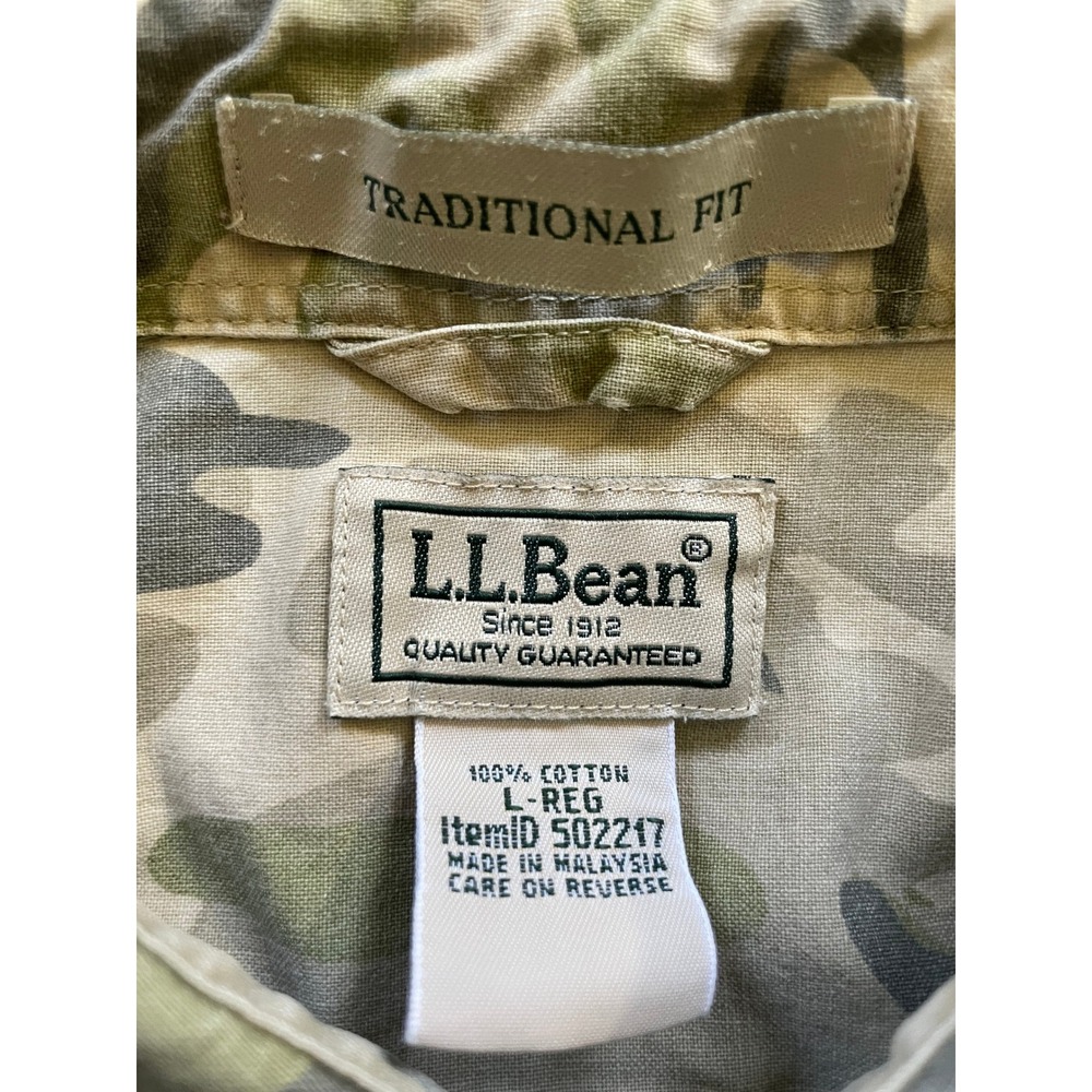 90s Vintage LL Bean Mens Large Button Down Shirt Green Camo Traditional - Picture 3 of 13